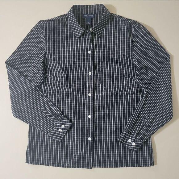 Ann Taylor Black Check Button-Down Shirt - Picture 1 of 14